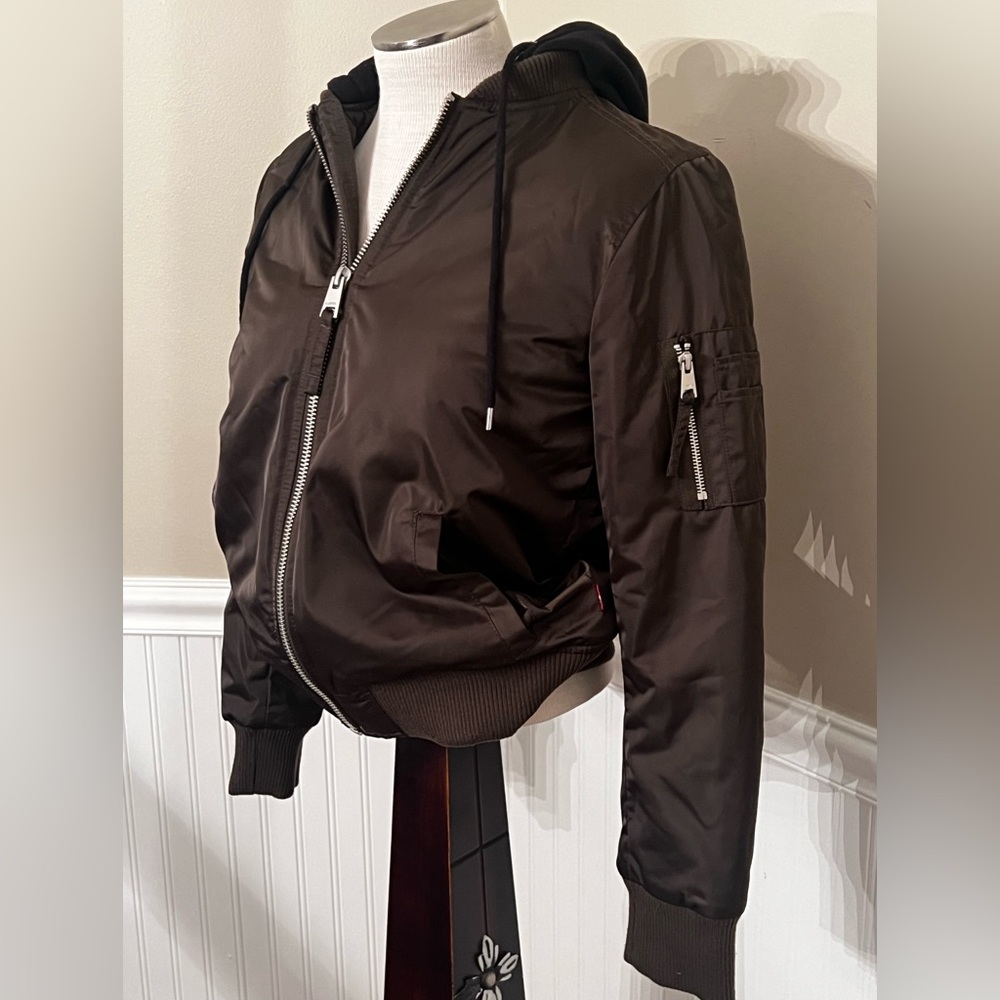 Levi’s Satin Hooded Bomber Jacket with Hood - Dark Green xs